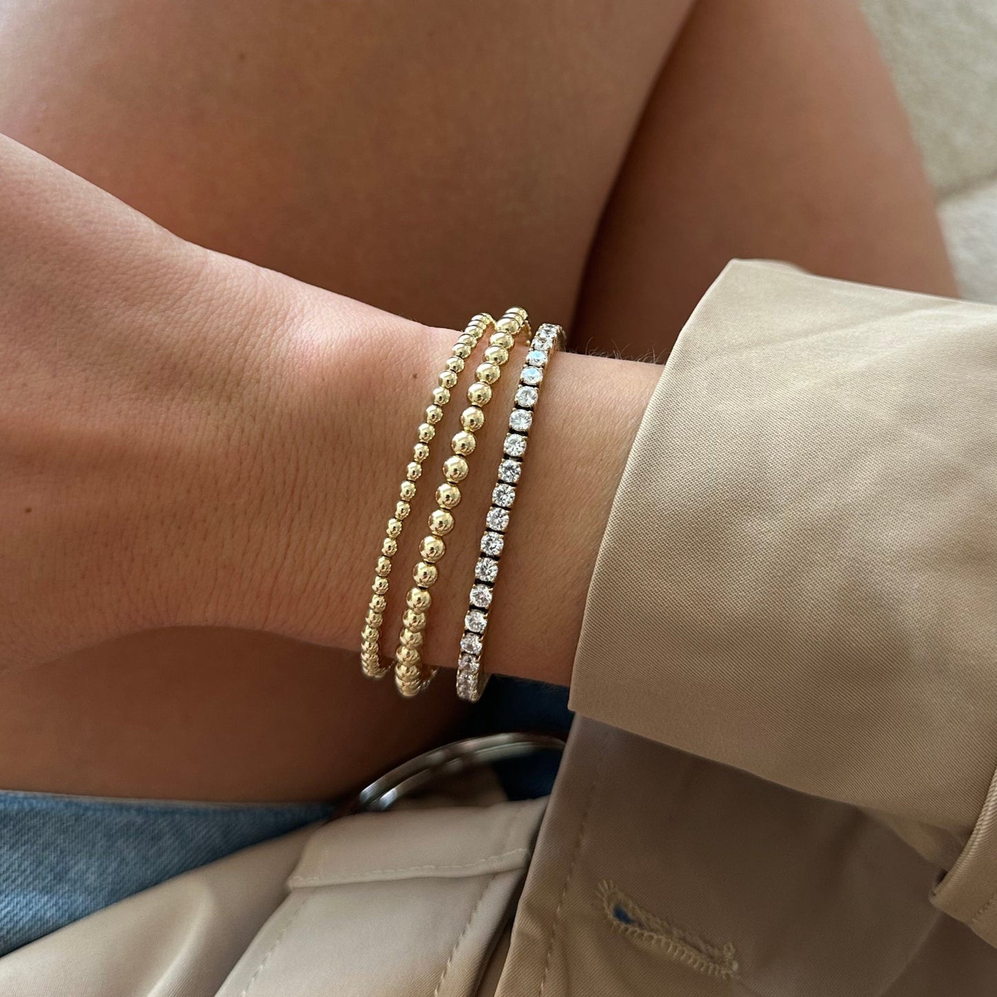 tennis + juno bead bracelet triple stack (3+3+4mm)