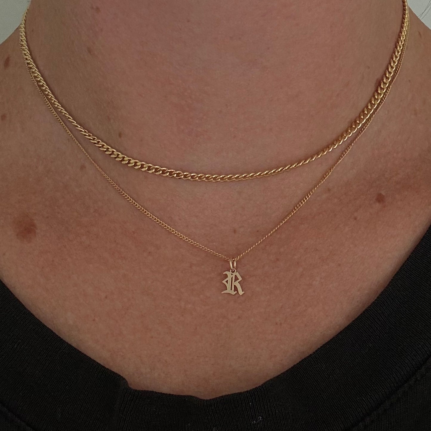 gabi curb choker + old english initial necklace layering set