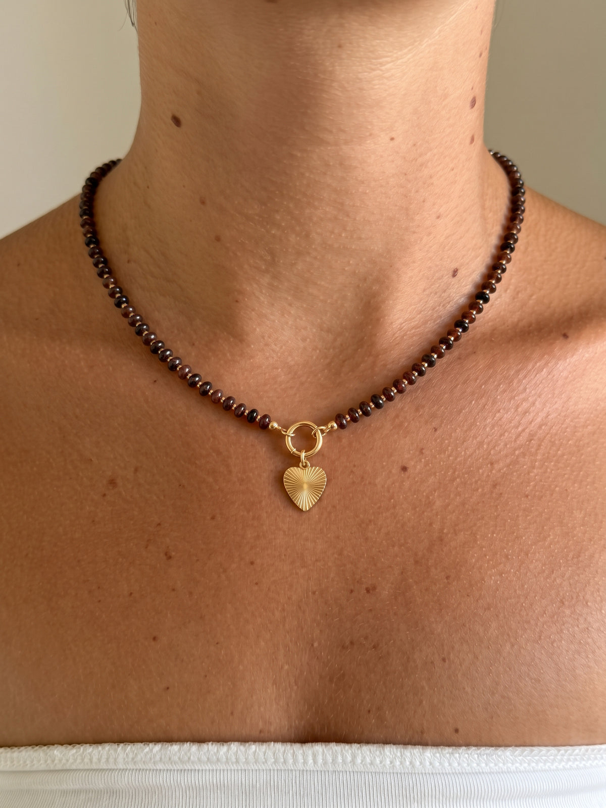heart clasp brown beaded necklace