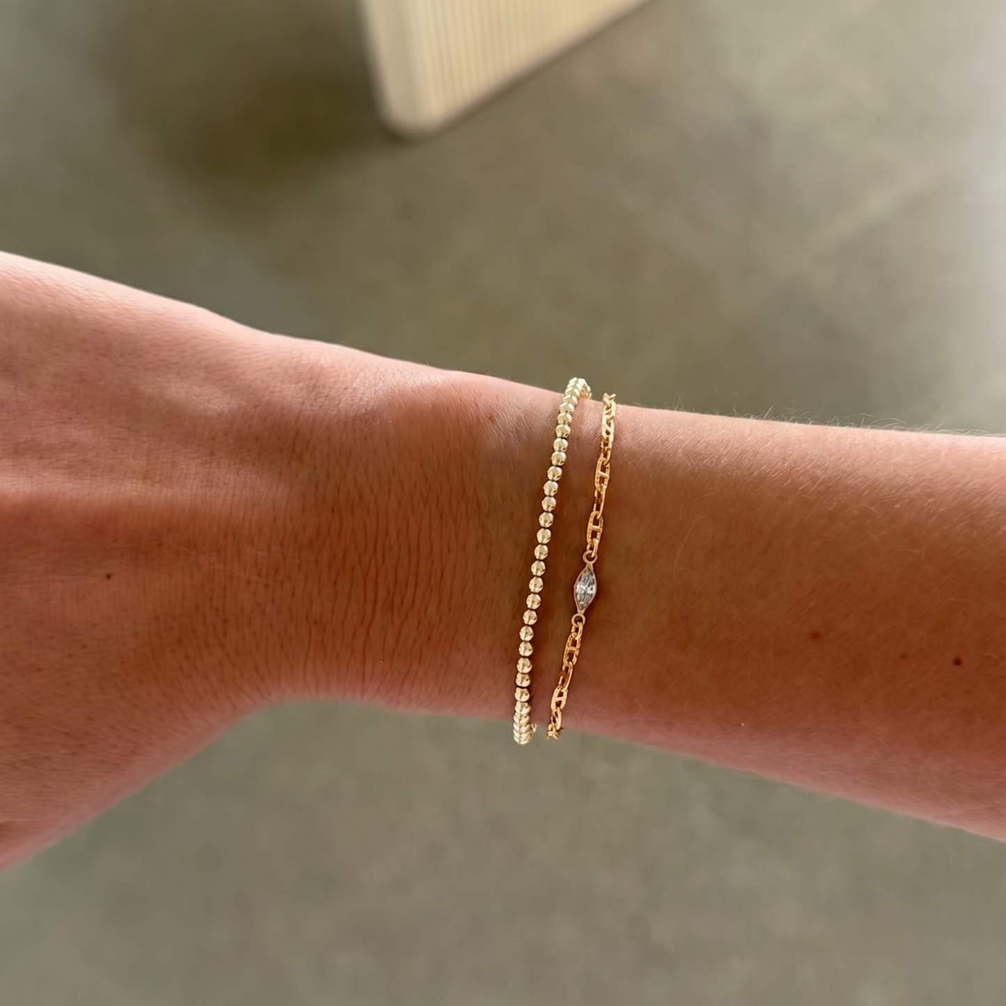 dainty juno + marquise stone aurora mariner bracelet double stack (2mm)