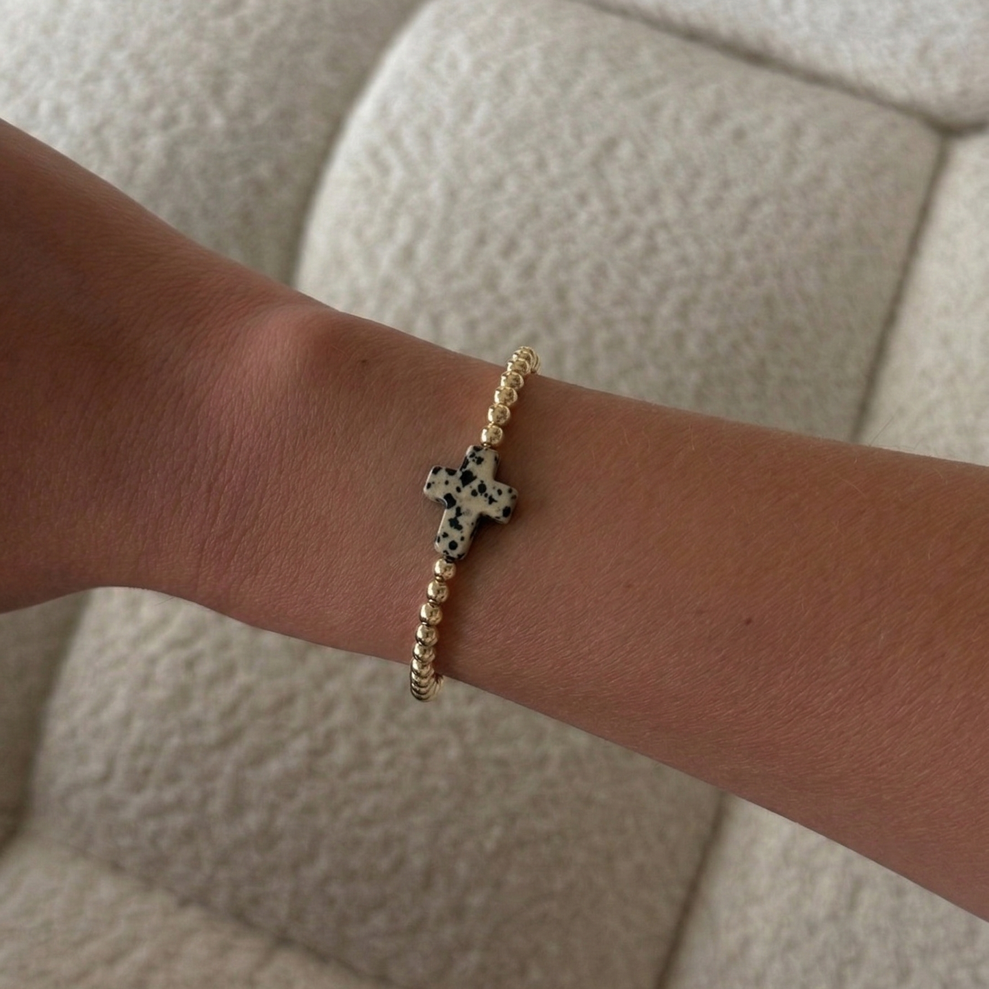 speckled cross juno bead bracelet (4mm)