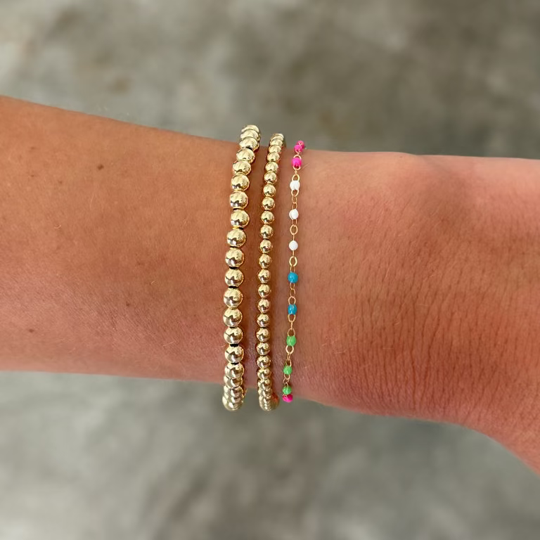 colorful dotted + juno bead bracelet three stack (1+3+4mm)