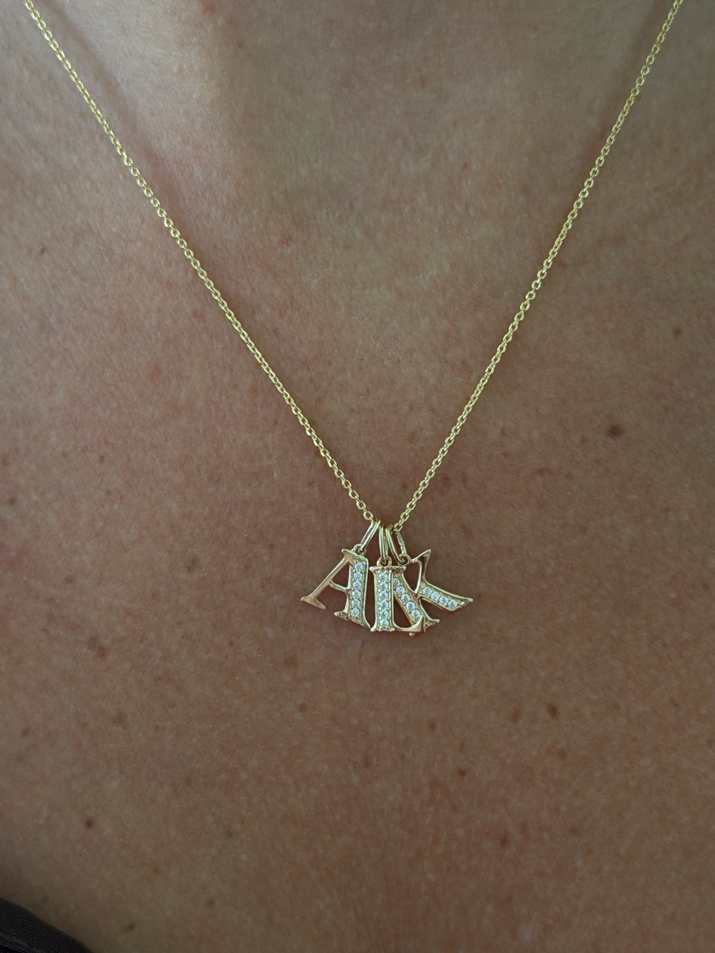 14k multi-letter pavé block initial necklace