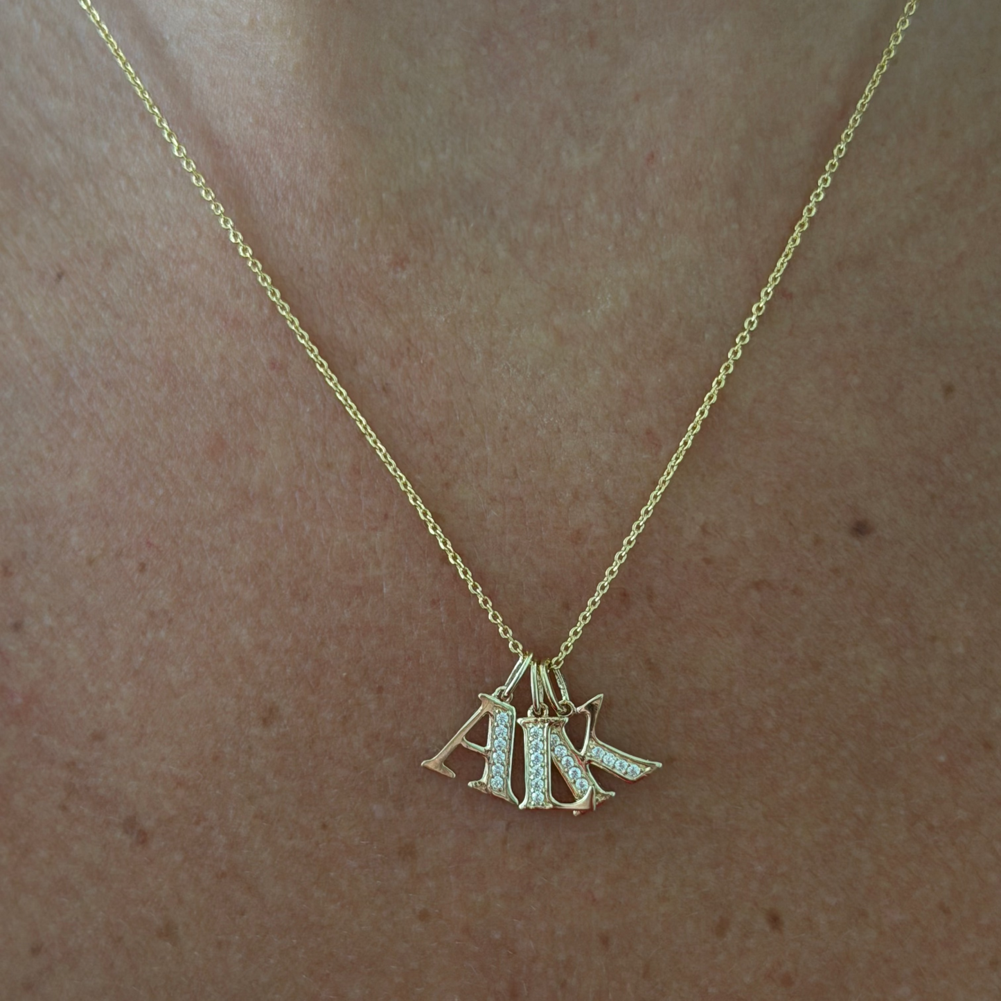 14k multi-letter pavé block initial necklace