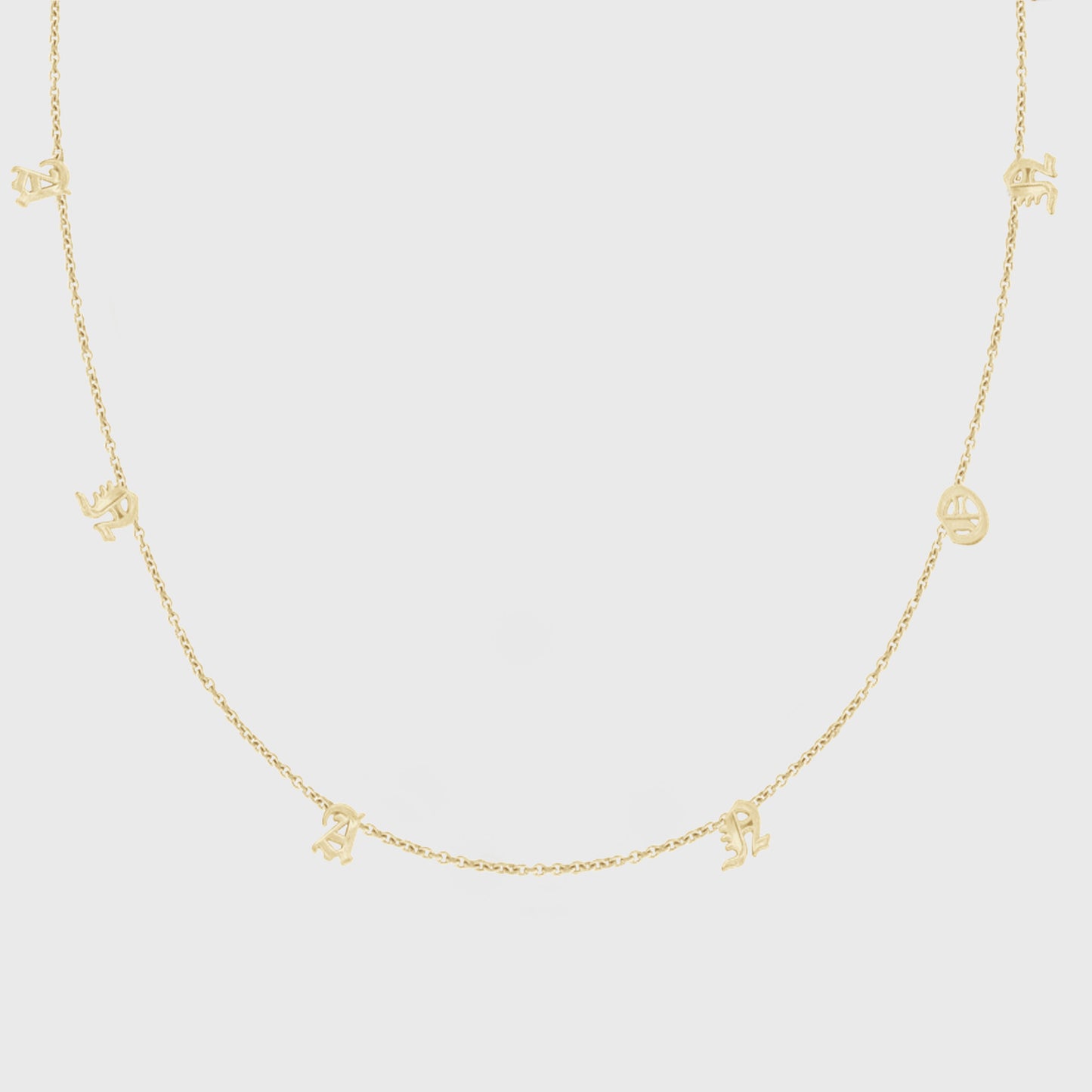 14k custom dainty old english initials necklace