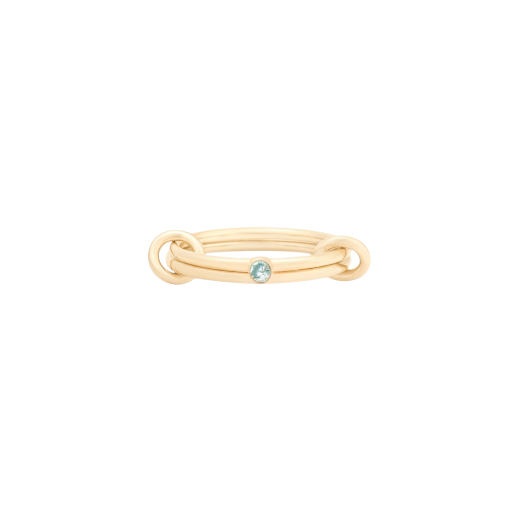 Cuffed by Nano LLC 14k gold filled linked ring with aquamarine gemstone, perfect for stacking.