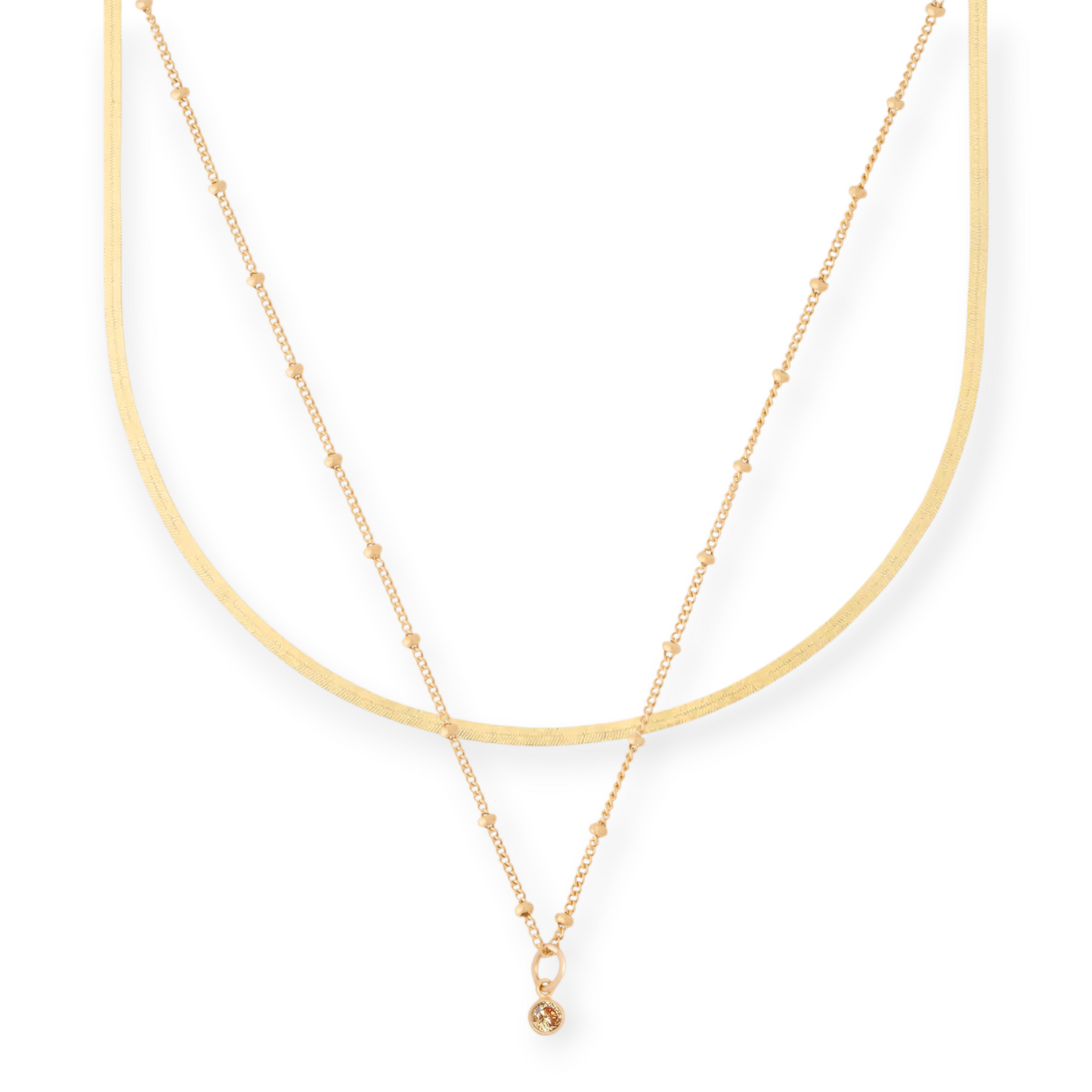 dainty herringbone + birthstone necklace layering set