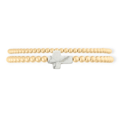 marble cross juno bead bracelet double stack (3+4mm)