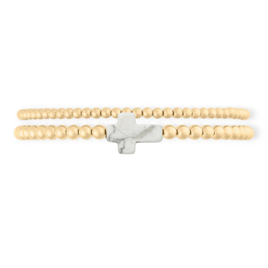 marble cross juno bead bracelet double stack (3+4mm)
