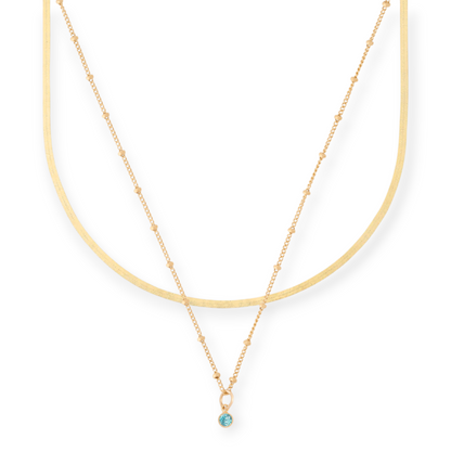 dainty herringbone + birthstone necklace layering set
