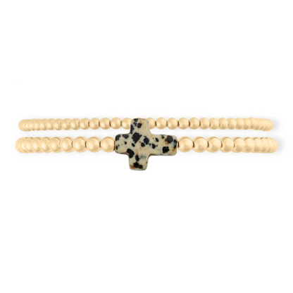speckled cross juno bead bracelet double stack (3+4mm)