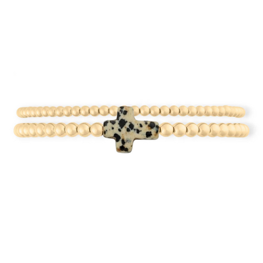 speckled cross juno bead bracelet double stack (3+4mm)