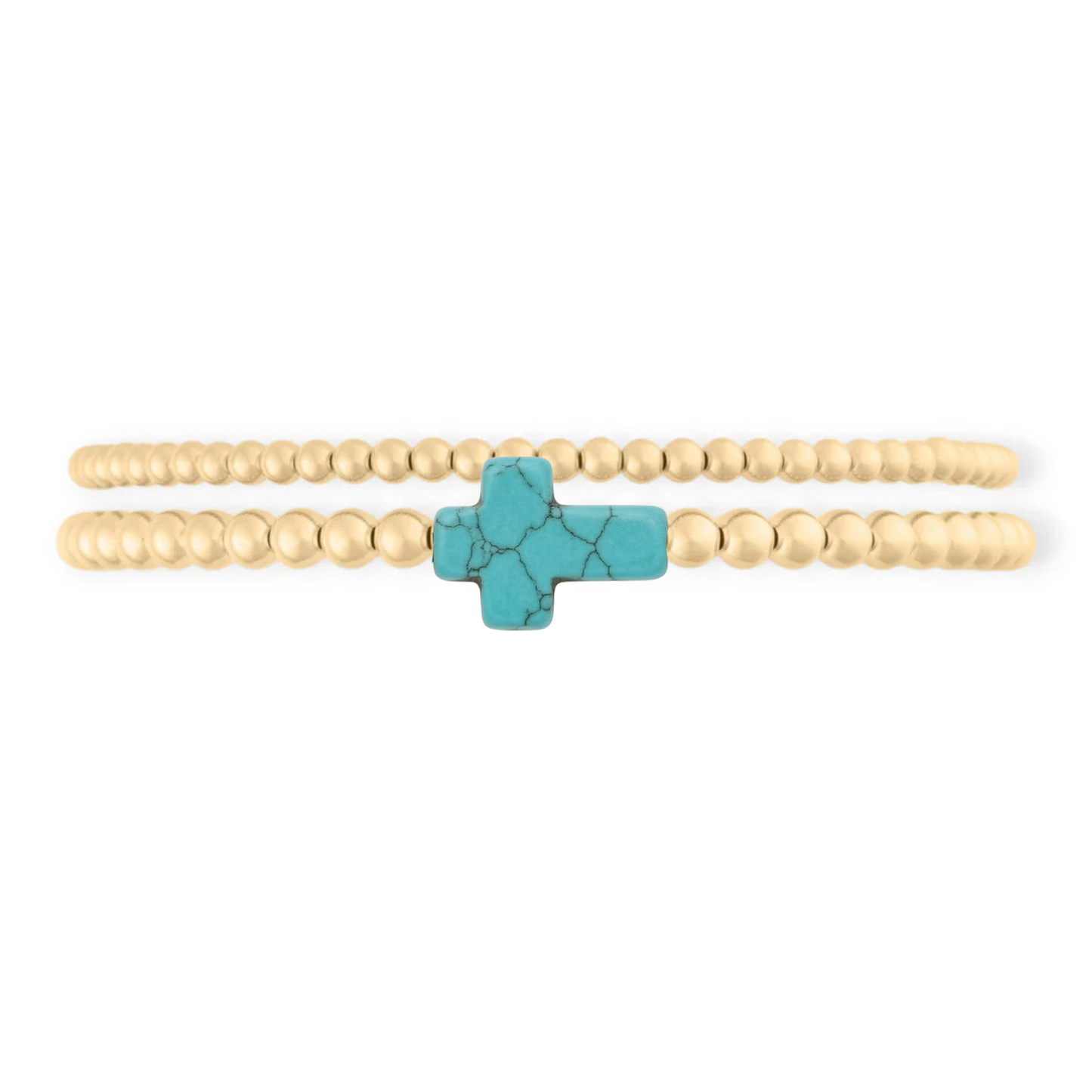 turquoise cross juno bead bracelet double stack (3+4mm)