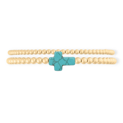 turquoise cross juno bead bracelet double stack (3+4mm)