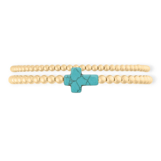 turquoise cross juno bead bracelet double stack (3+4mm)