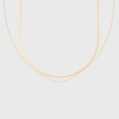14k dainty herringbone + berkeley diamond necklace layering set