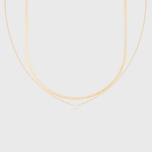 Load image into Gallery viewer, 14k dainty herringbone + berkeley diamond necklace layering set
