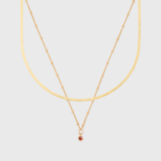 dainty herringbone + birthstone necklace layering set