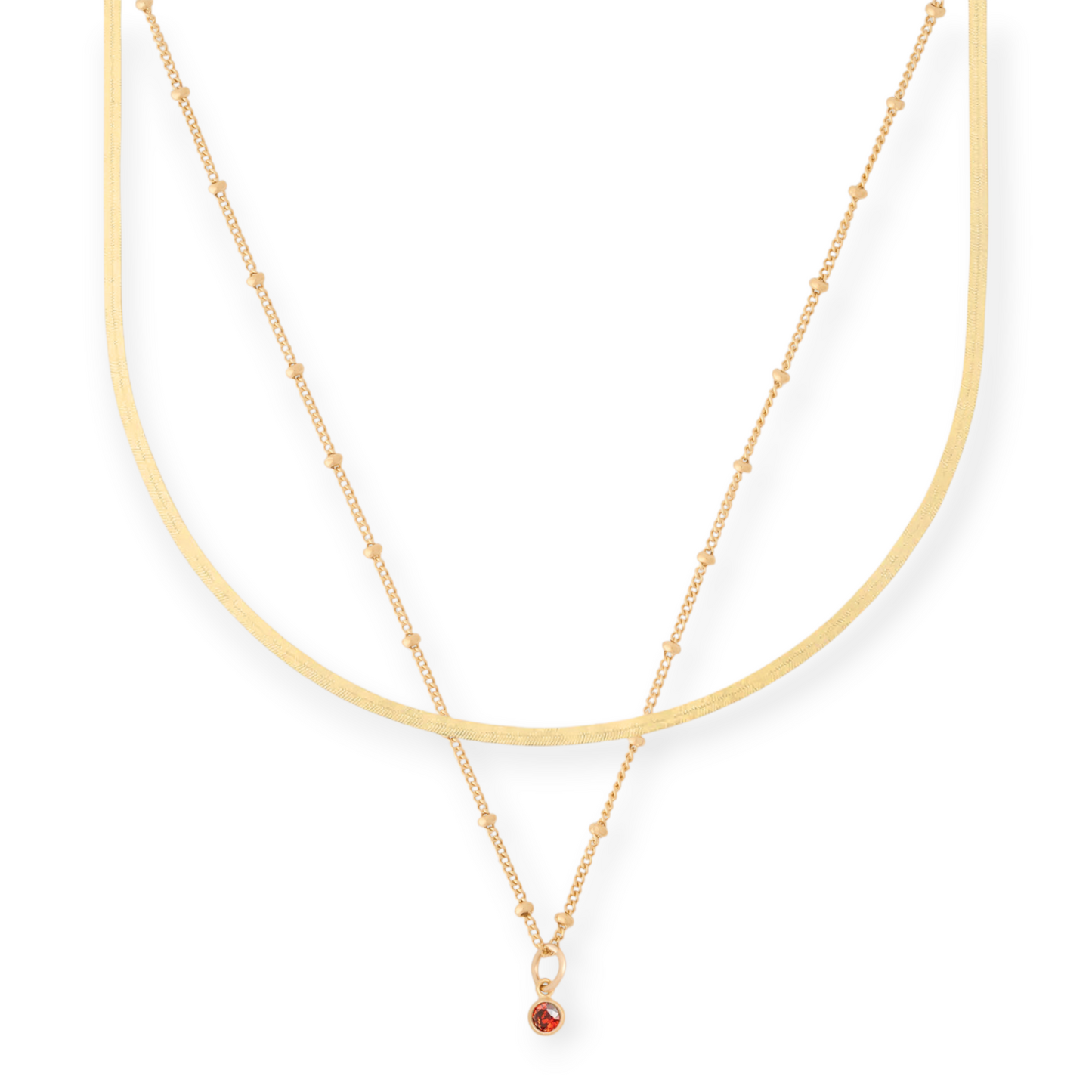 dainty herringbone + birthstone necklace layering set