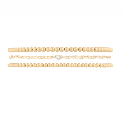 dainty juno + marquise stone aurora mariner bracelet three stack (2+3mm)