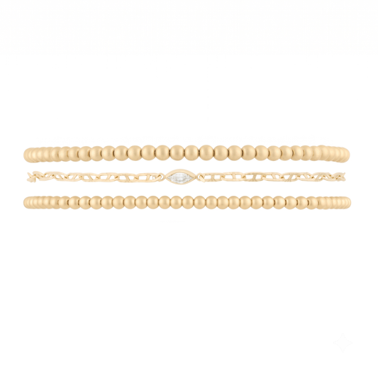 dainty juno + marquise stone aurora mariner bracelet three stack (2+3mm)