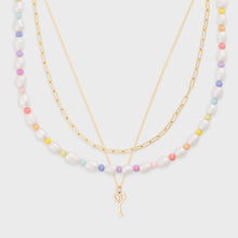 Load image into Gallery viewer, paperclip + rainbow + initial key necklace layering set
