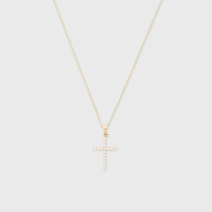 14k pavé cross necklace