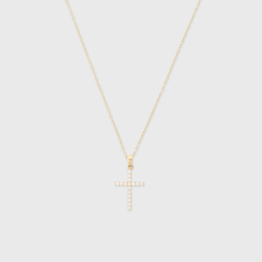 14k pavé cross necklace