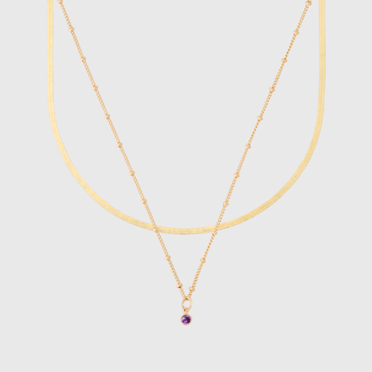 Gabi-Halsband + Geburtsstein-Halskette im Layering-Set