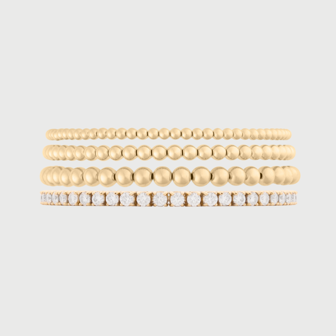 tennis + juno bead bracelet four stack (3+3+4+5mm)