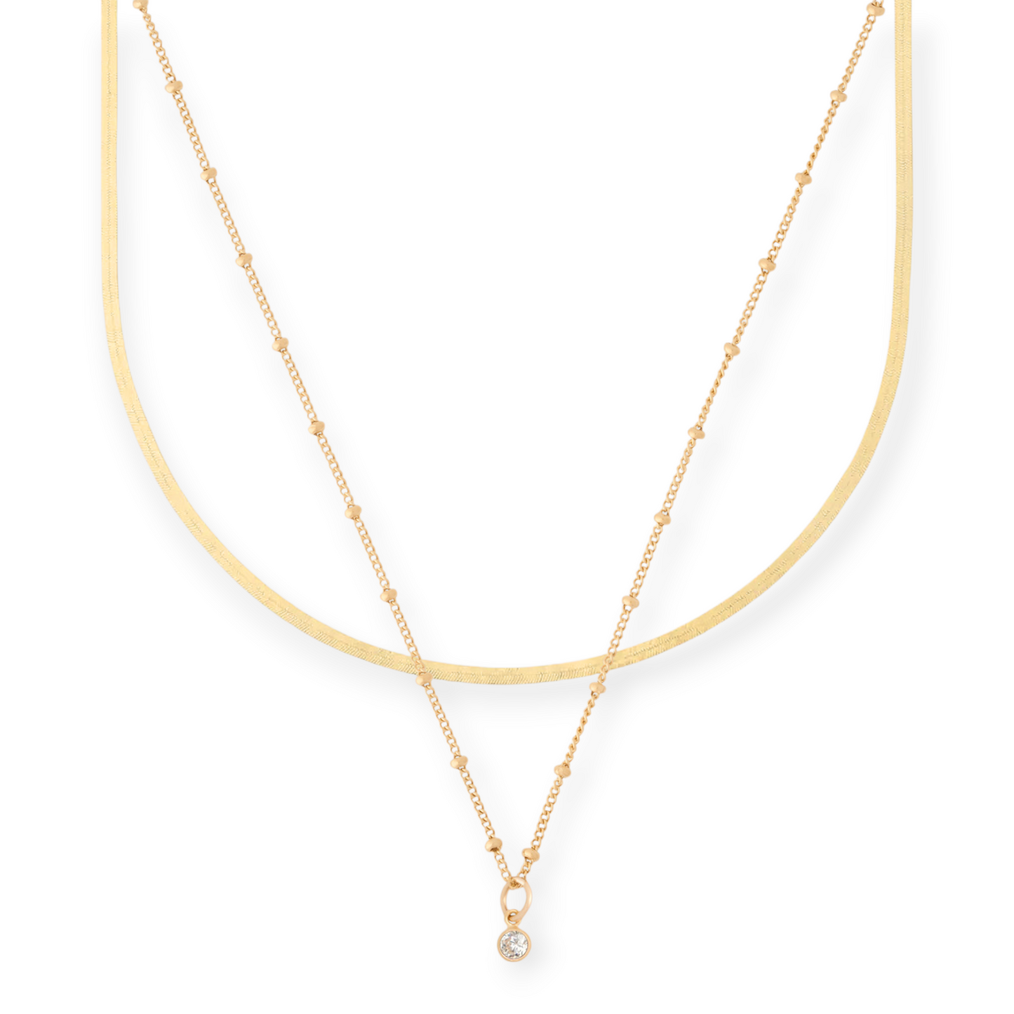 dainty herringbone + birthstone necklace layering set