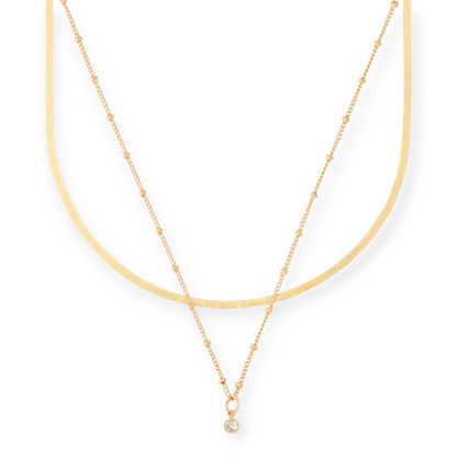 dainty herringbone + birthstone necklace layering set