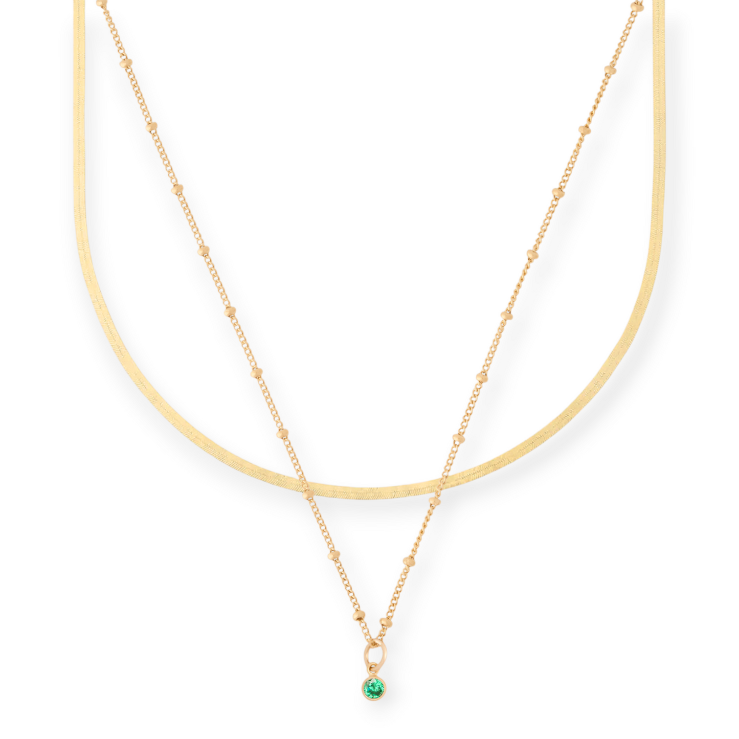 dainty herringbone + birthstone necklace layering set