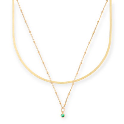 dainty herringbone + birthstone necklace layering set