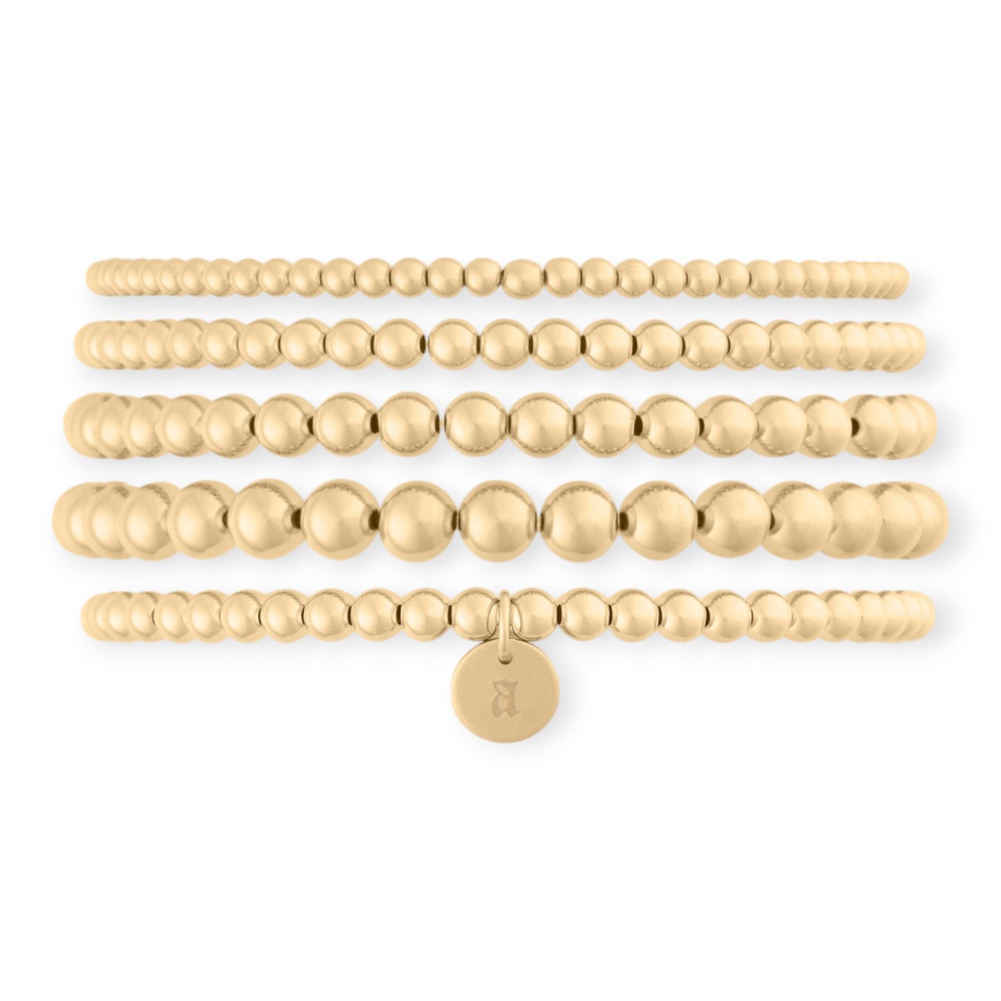 old english initial juno bracelet five stack (3+4+4+5+6mm)