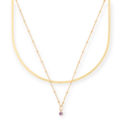 dainty herringbone + birthstone necklace layering set