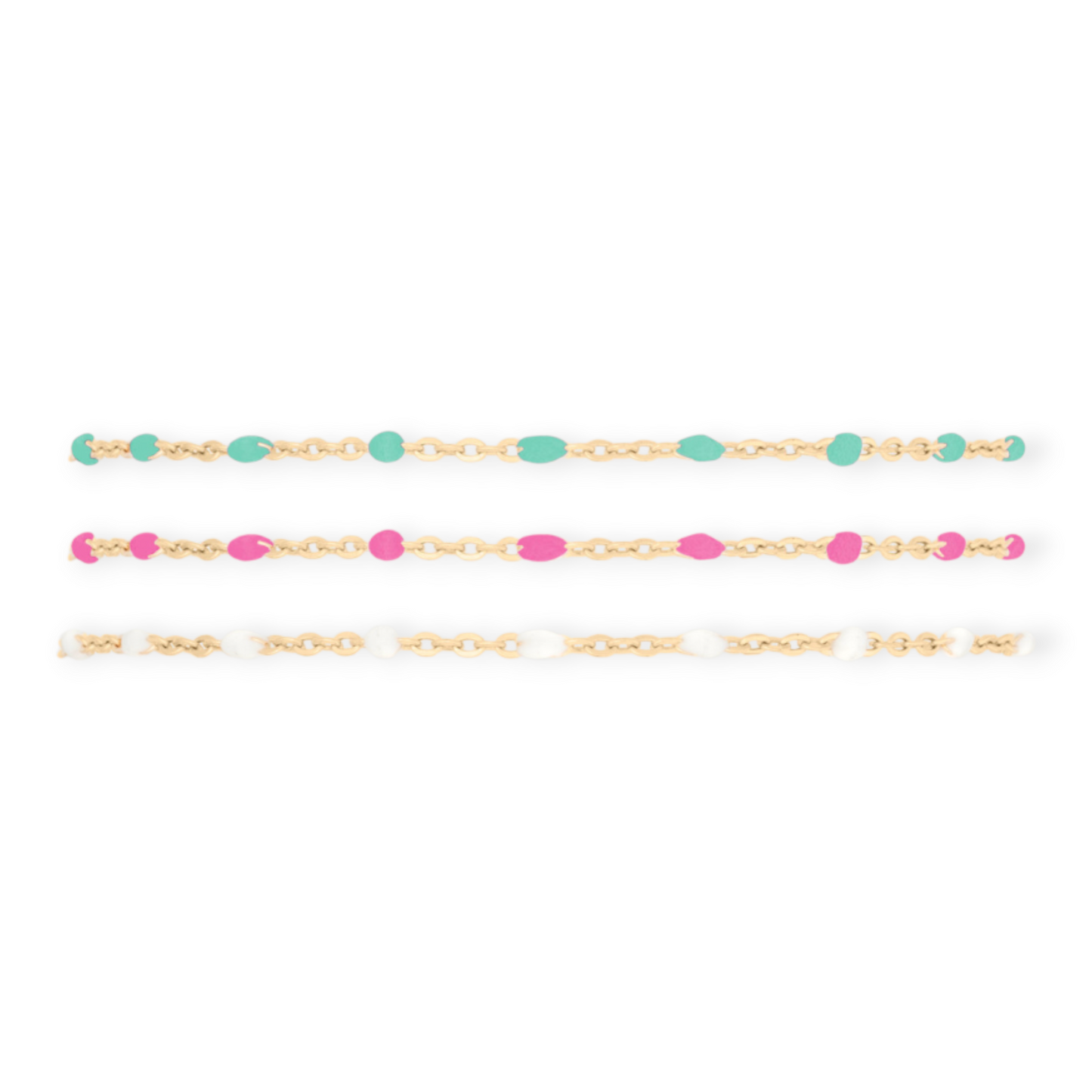 turquoise + pink + white daisy bracelet triple stack