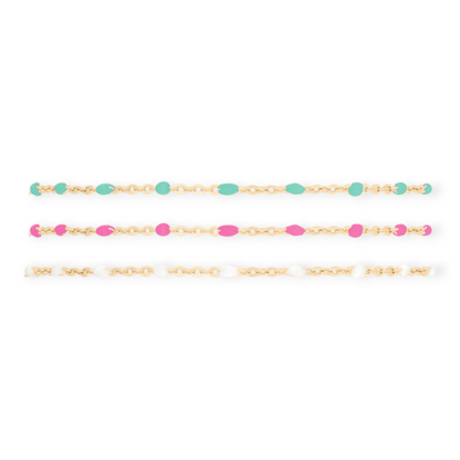 turquoise + pink + white daisy bracelet triple stack