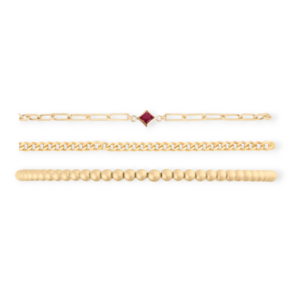 birthstone + gabi curb + juno bead (3mm) bracelet stack