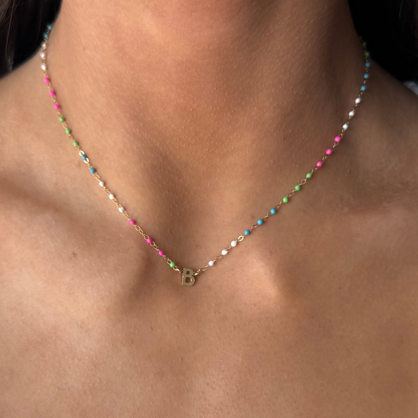 dainty colorful dotted initial necklace