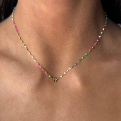 dainty colorful dotted initial necklace