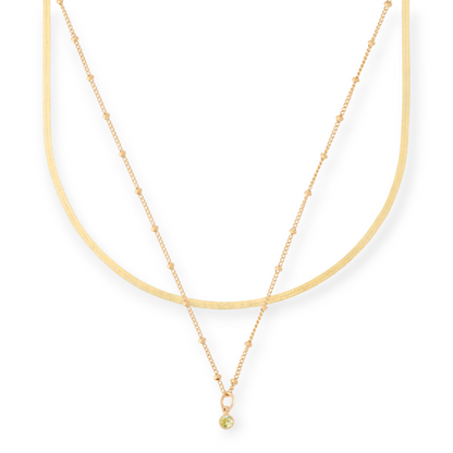 dainty herringbone + birthstone necklace layering set