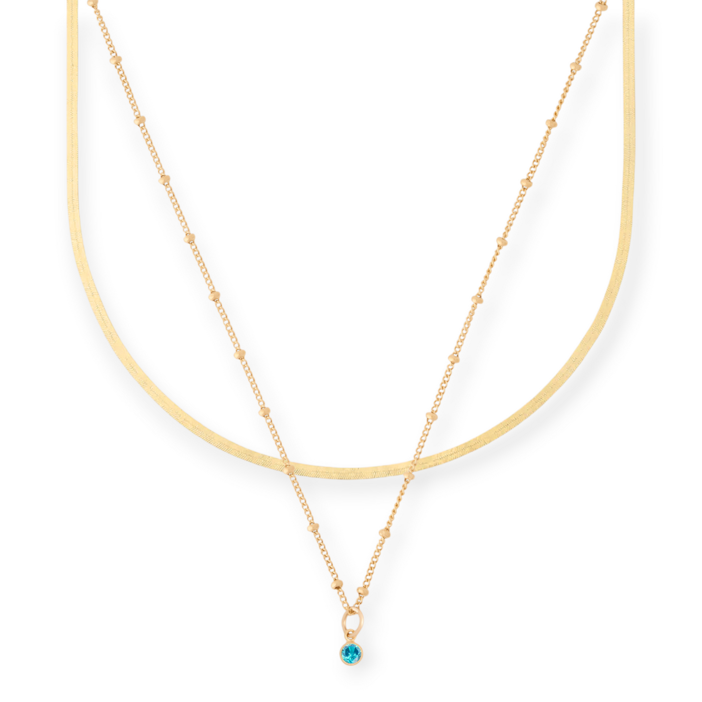 dainty herringbone + birthstone necklace layering set