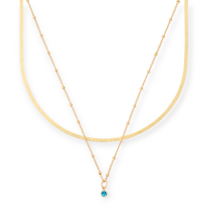 dainty herringbone + birthstone necklace layering set