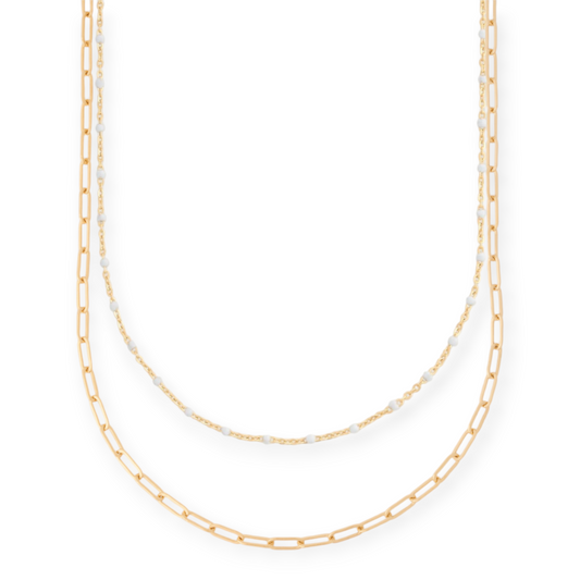 white daisy + paperclip necklace layering set