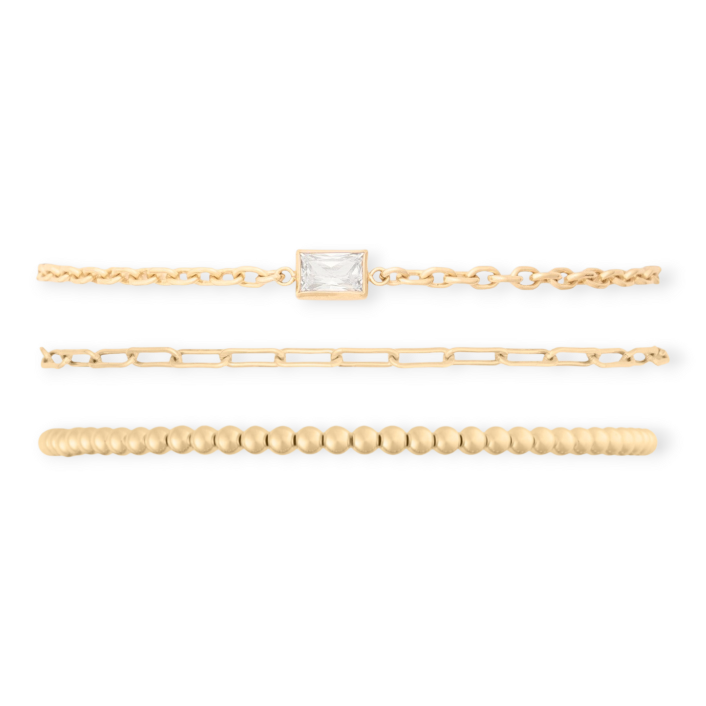 rectangle bezel + paperclip + juno bead (3mm) bracelet stack