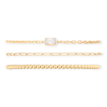 rectangle bezel + paperclip + juno bead (3mm) bracelet stack