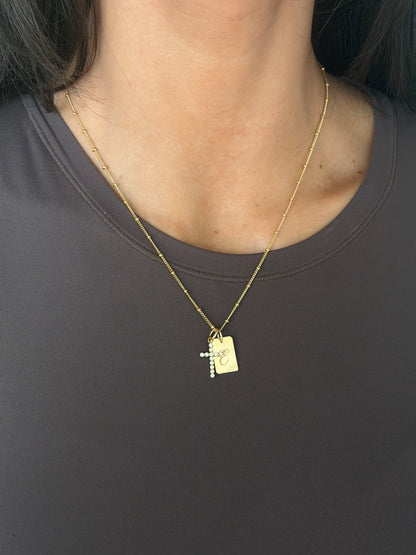 custom initial bezel cross necklace