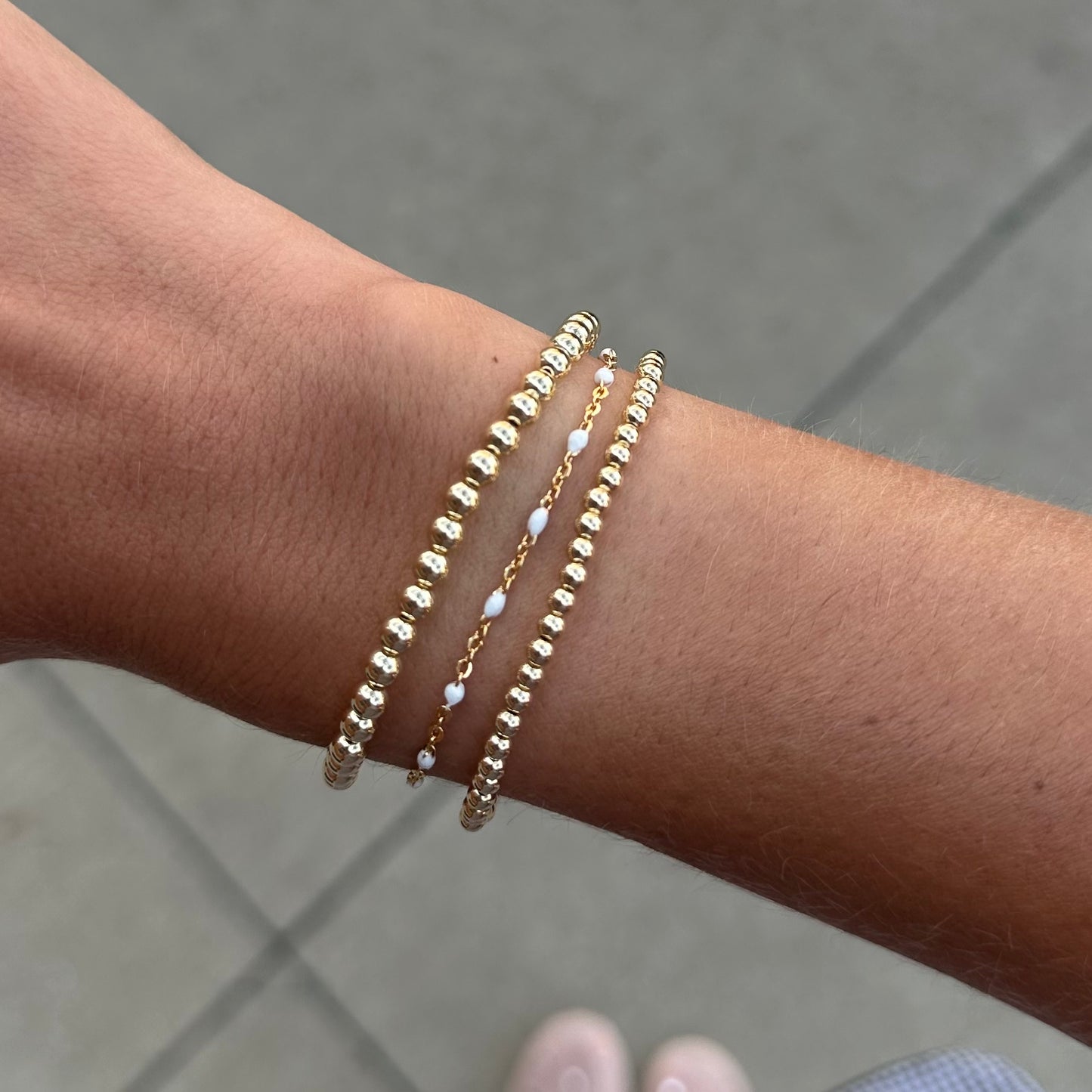 white daisy + juno bracelet triple stack (3+4mm)