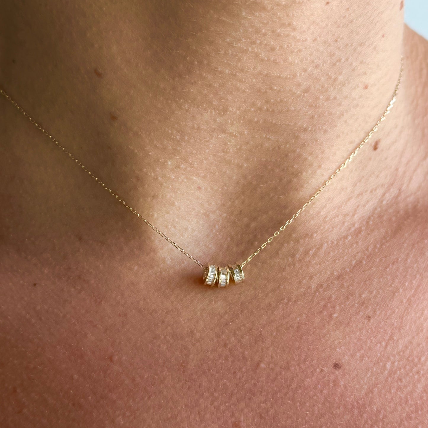 14k baguette slider necklace